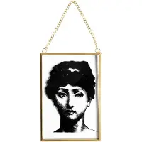 Clayre & Eef Hanger 10x15 cm Zwart Goudkleurig Metaal Glas Rechthoek Woondecoratie Zwart Woondecoratie
