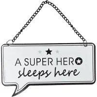 Clayre & Eef Tekstbord 14x9 cm Wit Zwart Metaal Rechthoek Superhero Wandbord Wit Wandbord