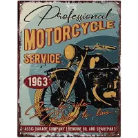 Clayre & Eef Tekstbord 25x33 cm Blauw Geel Ijzer Motorcycle Wandbord Blauw Wandbord