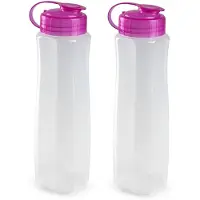 Forte Plastics 2x stuks kunststof waterflessen 1000 ml transparant met dop roze - Drinkflessen