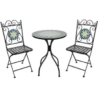 Clayre & Eef Bistroset Bistrotafel Bistrostoel 3-delig Ø 60x72 cm Zwart Groen Ijzer Rond Balkonset Zwart Balkonset