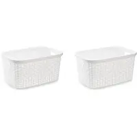 Forte Plastics 2x stuks kunststof open rotan wasmand van 35 liter in het wit - Wasmanden