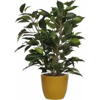 Mica Decorations Ficus kunstplant - groen - 40 cm - met plantenpot - geel - keramiek - D13.5 en H12.5 cm