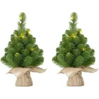 Mica Decorations 4x Mini kunst kerstboom met 15 LED lampjes 60 cm - Mini kerstboompjes