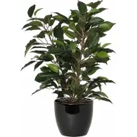 Mica Decorations Groene ficus kunstplant 40 cm met plantenpot zwart D13.5 en H12.5 cm - Kunstplanten