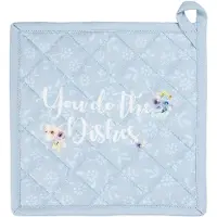 Clayre & Eef Pannenlap 20x20 cm Blauw Wit Katoen Vierkant Bloemen Afgiet Pannenlap Blauw Afgiet Pannenlap