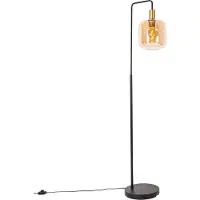 QAZQA Smart vloerlamp zwart met messing en amber glas incl. Wifi G95 - Zuzanna