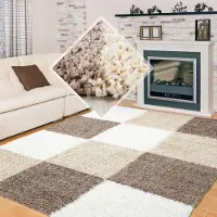 Muratap Basic shaggy geblokt vloerkleed bruin / beige hoogpolig- 80x250 cm