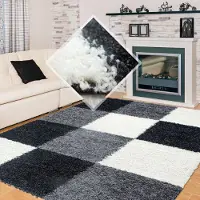 Muratap Basic shaggy geblokt vloerkleed zwart / wit hoogpolig- 80x250 cm