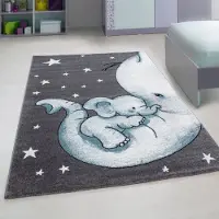 Muratap Kids olifant vloerkleed kinderkamer blauw / grijs laagpolig- 160x230 cm
