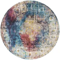 Muratap Picasso heriz vintage rond vloerkleed multi / blauw laagpolig- 240