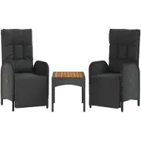 vidaXL Tuinstoelen, 2 stuks met tafel, zwart, polyrotan
