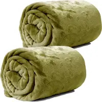 Unique living Plaids/dekens - fleece - 2 stuks - olijf groen - polyester - 130 x 180 cm
