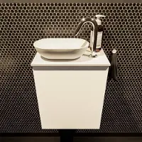 Mondiaz Fowy toiletmeubel 40cm talc met witte waskom links en kraangat
