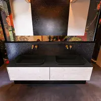 Mondiaz Erin 150cm badmeubel Underlayment met 2 lades en zwarte wastafel dubbel zonder kraangaten