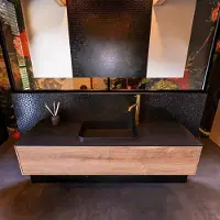 Mondiaz Badkamermeubelset erin 150 cm met 1 lade met ridge wastafel midden urban met 1 kraangat greeploos mat washed oak