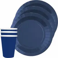 SANTEX 10x bordjes en bekertjes - kobalt blauw - Feestbordjes