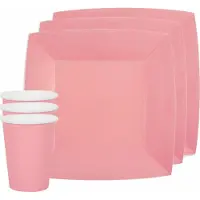 SANTEX feest/verjaardag servies set - 20x gebaksbordjes en bekertjes - lichtroze - karton
