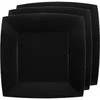 SANTEX 30x Stuks feest ontbijt/gebak bordjes papier/karton vierkant - zwart - 18cm - Feestbordjes