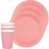SANTEX 10x bordjes en bekertjes - roze - Feestbordjes