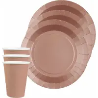 SANTEX 10x taart/gebak bordjes en bekertjes - rose goud - Feestbordjes