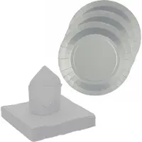 SANTEX servies set karton - 10x bordjes/25x servetten - zilver - Feestbordjes
