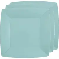 SANTEX 20x Stuks feest ontbijt/gebak bordjes papier/karton vierkant - lichtblauw - 18cm - Feestbordjes