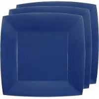 SANTEX 20x Stuks feest diner bordjes papier/karton vierkant - donkerblauw - 23cm - Feestbordjes