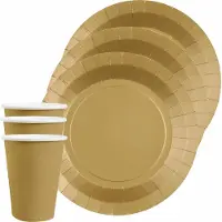 SANTEX 20x bordjes en bekertjes - goud - Feestbordjes