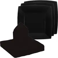 SANTEX 20x taart/gebak bordjes/25x servetten - zwart - Feestbordjes