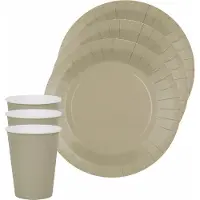 SANTEX feest/verjaardag servies set - 10x gebaksbordjes en bekertjes - taupe - karton