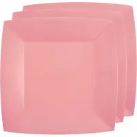 SANTEX 30x Stuks feest ontbijt/gebak bordjes papier/karton vierkant - roze - 18cm - Feestbordjes