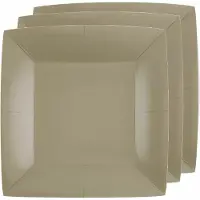 SANTEX Bordjes karton - 30x - vierkant - taupe - 23 x 23 cm - feestbordjes