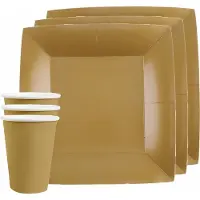 SANTEX 10x wegwerp bordjes en bekertjes - goud - Feestbordjes