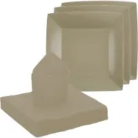 SANTEX 20x taart/gebak bordjes/20x servetten - taupe/beige - Feestbordjes