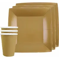 SANTEX 20x taart/gebak bordjes en bekertjes - goud - Feestbordjes