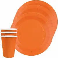 SANTEX feest/verjaardag servies set - 10x bordjes en bekertjes - oranje - karton