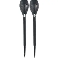 Grundig Set van 2x stuks Horror decoratie solar LED vlam tuinfakkels zwart 48 cm - Fakkels