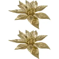 Cosy & Trendy 2x stuks decoratie bloemen kerstster goud glitter op clip 18 cm - Kunstbloemen