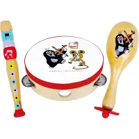Bino muziekset Little Mole junior hout naturel/wit 3 delig