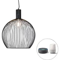 QAZQA Smart ronde hanglamp zwart 50 cm incl. Wifi G95 - Dos