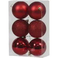 Othmar decorations 6x Rode kunststof kerstballen 8 cm glans/mat/glitter - Kerstbal