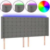 vidaXL Hoofdbord LED 163x16x118/128 cm stof donkergrijs