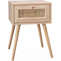 Sweeek - Nachtkastje met hout- en rietmotief en 1 lade - bohème