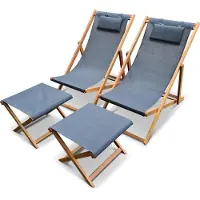Sweeek - 2x houten strandstoelen met voetenbank - creus