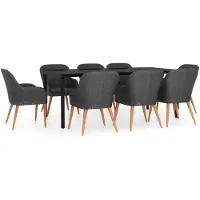 vidaXL 9-delige Tuinset met kussens zwart