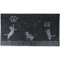 Clayre & Eef Deurmat 75x45 cm Zwart Rubber Rechthoek Katten Mat Zwart Mat