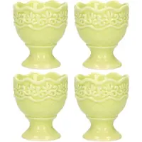 Excellent houseware Eierdop - 4x - porselein - pastel groen - 5,5 x 6,5 cm - Eierdopjes