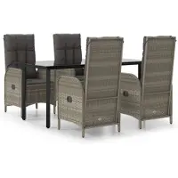 vidaXL 5-delige Tuinset met kussens poly rattan zwart en grijs