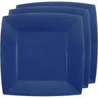 SANTEX Feest gebaksbordjes - donkerblauw - 10x - karton - 18 cm - vierkant - kartonnen feestbordjes